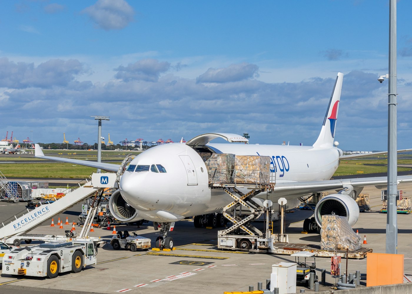 Air freight cargo being loaded onto an aircraft