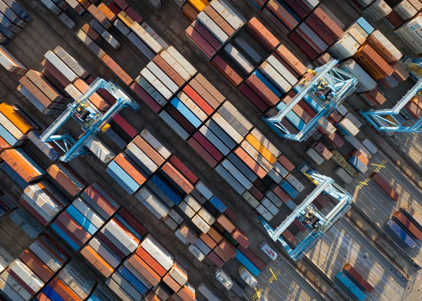 Containers and cranes seen from above